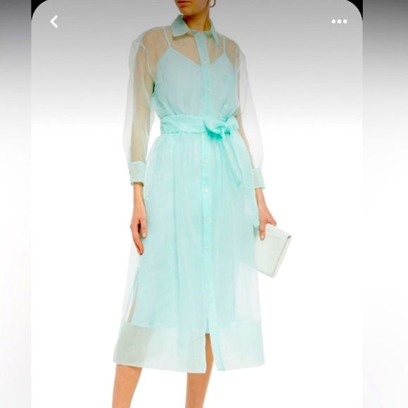 MAJE Roane sheer organza midi shirt teal sea green dress - 1 - Picture 1 of 7